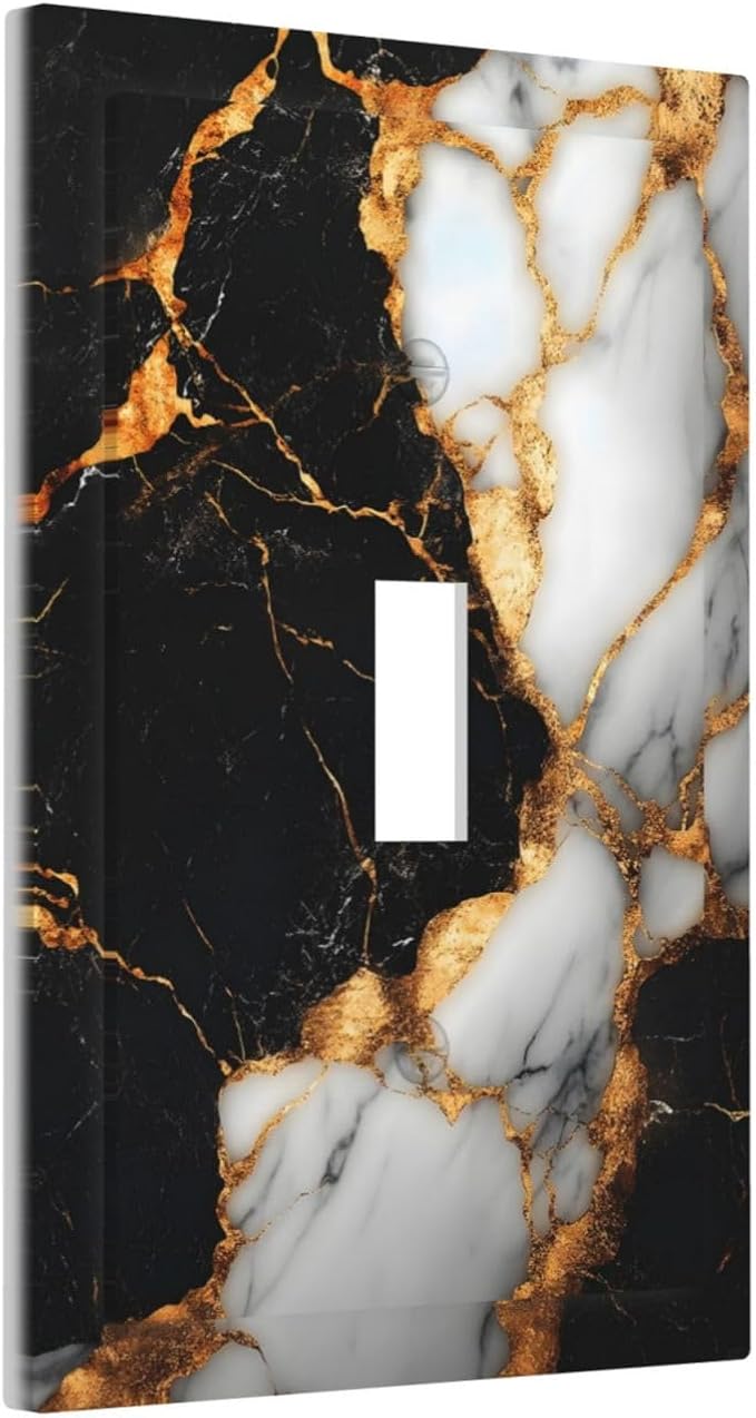 Decorative Light Switch Covers Black Gold Marble 1 Gang Light Switch Cover Plate Single Toggle Wall Plate Outlet Covers Wall Plate Dimmer Faceplate for Country Bathroom Bedroom Decor