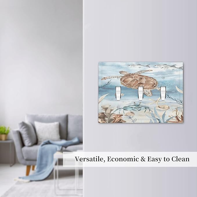 Decorative Switch Plates Sea Turtle Coral Reef Nauticaltheme 3 Gang Wall Plate Triple Toggle Light Switch Cover Faceplate Electrical Wall Panels for Kids room Bathroom Decor