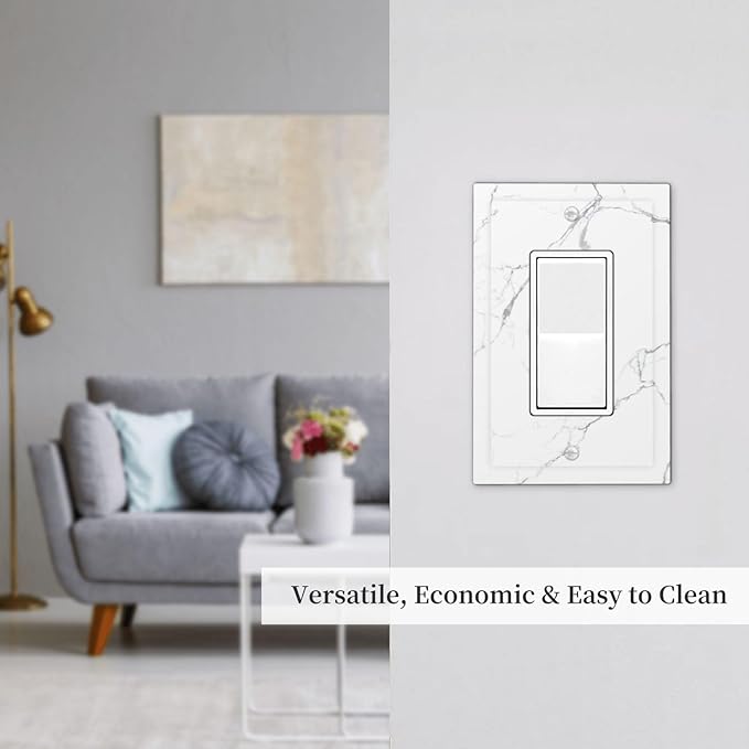 Luxurious White Marble Abstract Print Decorative Outlet Covers 1 Gang Single Rocker Light Switch Cover Plate Wall Plates GFCI Faceplate for Bathroom Kitchen Bedroom Decor