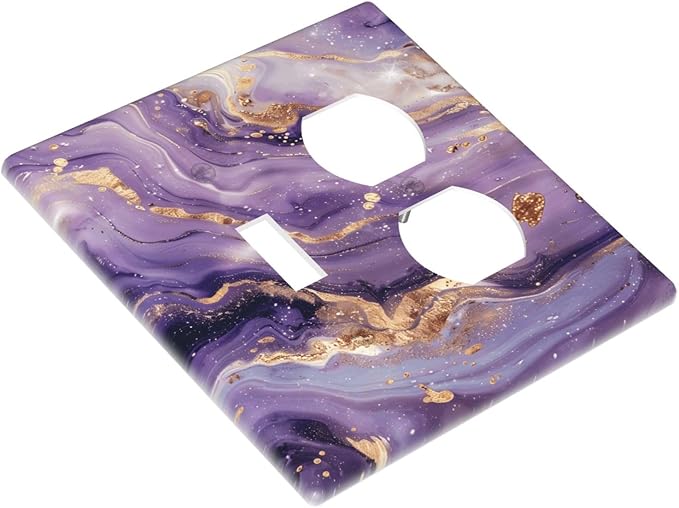 Luxury Marble Texture Purple And Gold Abstract Print Wallplates 1 Toggle 1 Duplex Switch Plate Electrical GFCI Faceplate Decorative Light Switch Covers for Bathroom Home Decor