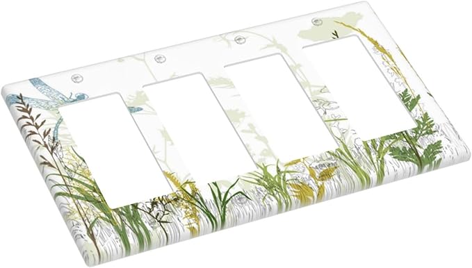 Wild Flower Dragonfly 4 Gang Rocker Light Switch Cover Plates Decorative Electric Outlet Covers Decorator Wall Switch Plate Receptacle Plug Covers 8 * 4.5 Inches
