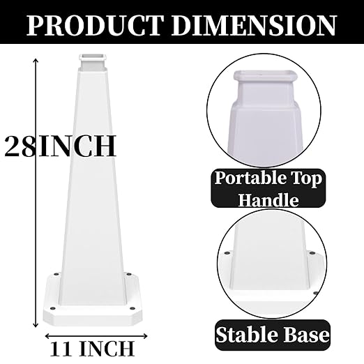 BESEA 3 Pack 28" Bright White Traffic Safety Cones with Weighted Base, High-Visibility Parking Cones for Driveways, Business Parking Lots, Garages, Indoor/Outdoor Use
