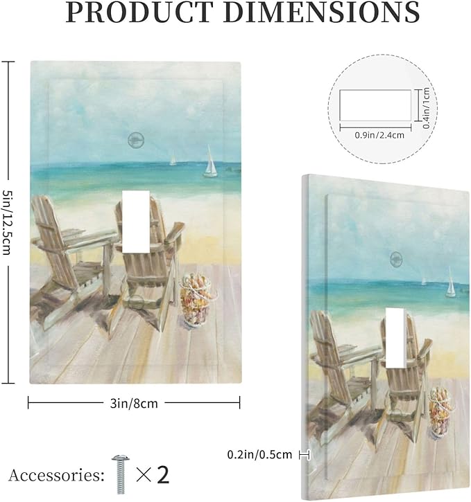 Light Switch Cover Beach Beach Chair Seascape Blue Ocean 1 Gang Wall Plate Cover Modern Coastal Single Toggle Outlet Covers Decorative Switchplate Electrical Faceplate for Bathroom Bedroom Dec