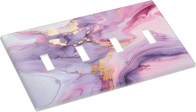 Light Switch Covers Pink Marble Abstract Purple Gold Texture Quad Toggle Electrical Faceplate 4 Gang Wall Plate Decorative Switch Plates for Bathroom living Room Decor