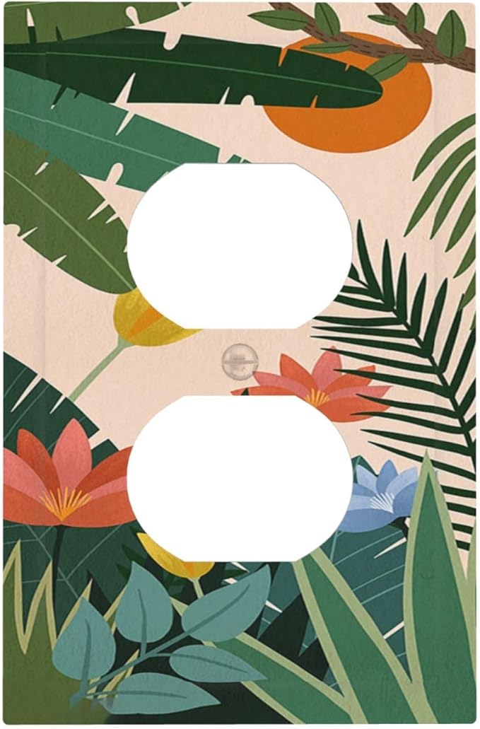 Outlet Covers Boho Tropical Plant Floral Pattern 1 Gang Duplex Wall Plate Decorative Switch Plates Electrical Receptacle Faceplate Light Switch Cover for Bedroom Cabin Decor