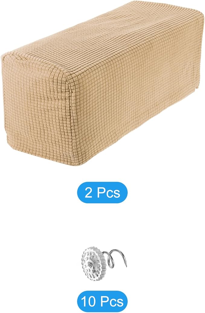 uxcell 2pcs Stretch Armrest Covers for Chairs/Sofas, Couch Arm Covers with Twist Pin, Furniture Protector Slipcovers Khaki