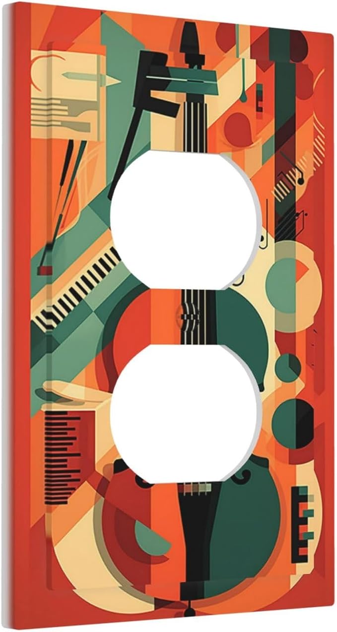 Outlet Covers Violin Abstract Jazz Colorful Painting 1 Gang Duplex Wall Plate Decorative Switch Plates Electrical Receptacle Faceplate Light Switch Cover for living Room Office Decor