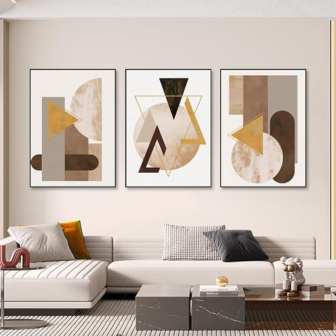 QKF Large Canvas Abstract Wall Art Modern Home Art Living Room, Bedroom, Office Wall Decoration Orange Geometric Drawing Poster Print 20" X 28" 3 Pieces