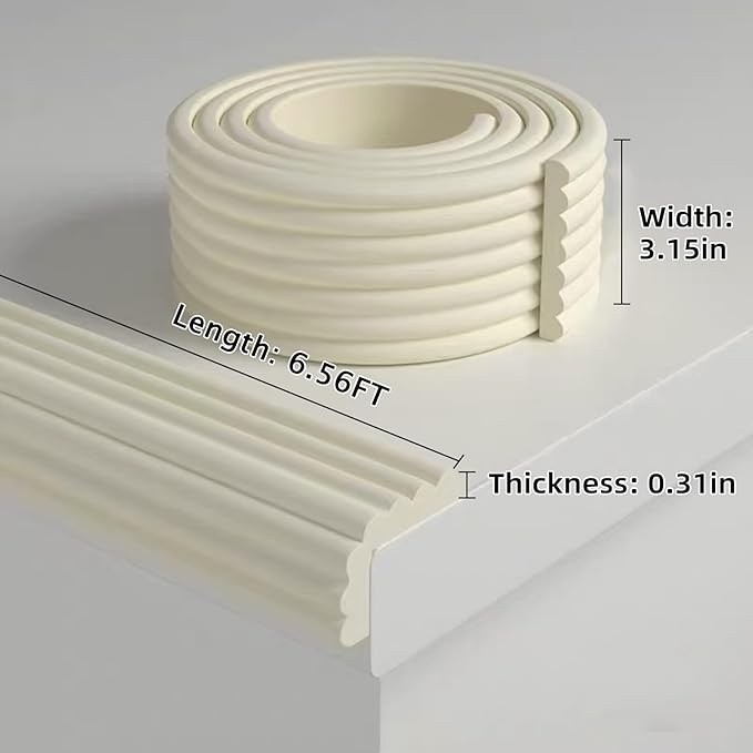 Baby Corner Guards 6.56 FT - Ultra Soft Sponge Edge & Corner Protectors,Desk Edge Cushion,for Furniture,Table,Fireplace - Safety Bumper with Strong Adhesive Tape,White,3.15 Inch Wide