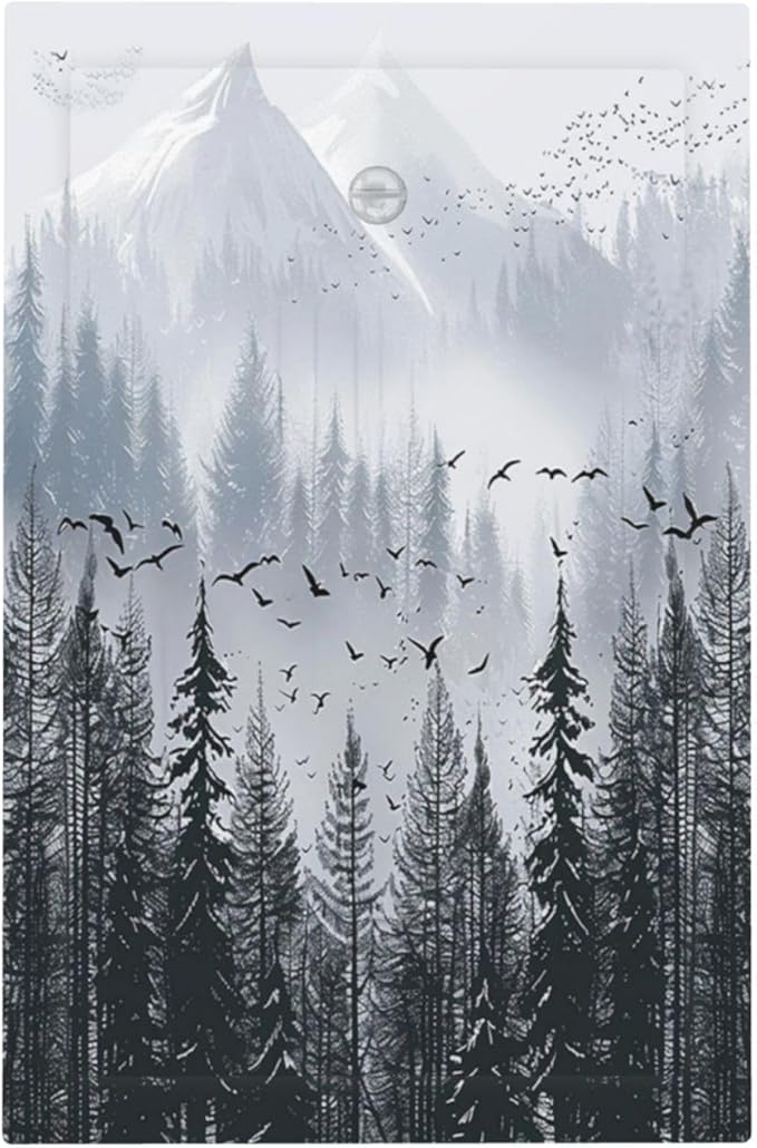 Misty Forest Nature Tree Mountain Birds Light Switch Cover Plate 1 Gang No Device Blank Electrical Wall Plates Faceplate Decorative Switch Plate for Bed Room Living Room Decor