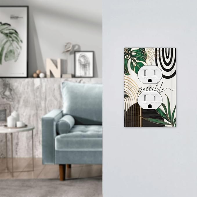 Boho Abstract Tropical Green Palm Leaf Mid Century Outlet Covers 1 Gang Duplex Light Switch Cover Decorative Switch Plates Electrical Receptacle Faceplate Wall Plate for Office Home Decor