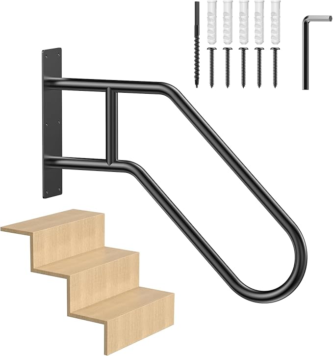 Handrails for Outdoor Steps, U-Shaped Stair Railing Indoor,1-3 Step Porch&Deck Railing, Wall Mount Outdoor Hand Rail,Grab Bars Elderly,Safety Handrails for Kids, Pregnant Women, Disabled