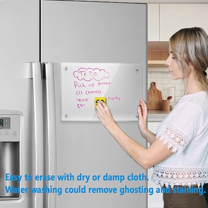 Acrylic Note Board Refrigerator Dry Erase Board Magnetic Clear 15”x11 Includes 4 Dry Erase Markers