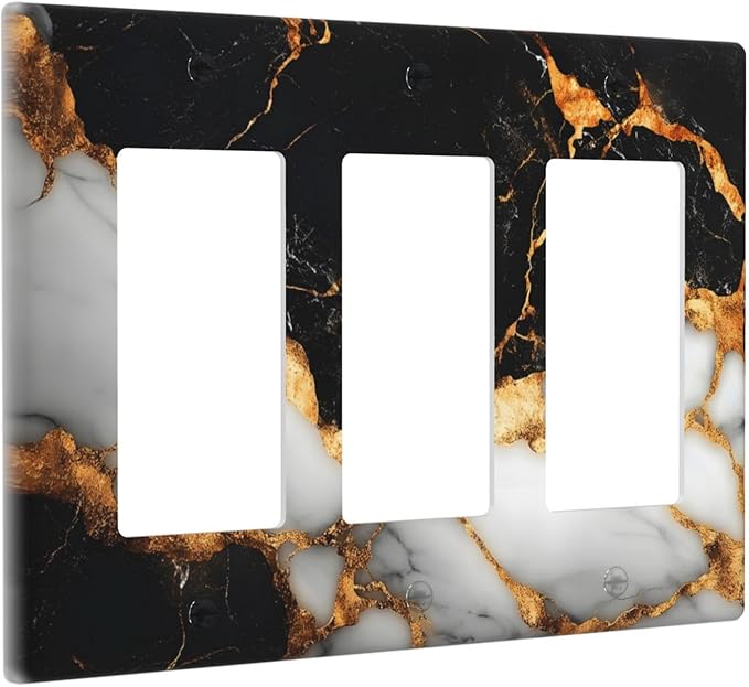 Decorative Outlet Covers Black Gold Marble 3 Gang Gfci Wall Plate Triple Rocker Light Switch Cover Plate Switch Plate Covers for Country Bathroom Bedroom Decor