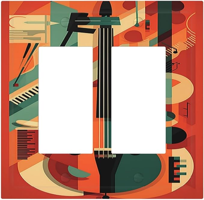 Decorative Outlet Covers Violin Abstract Jazz Colorful Painting 2 Gang Double GFCI Rocker Electrical Wall Panels Light Switch Cover Plate for living Room Office Decor