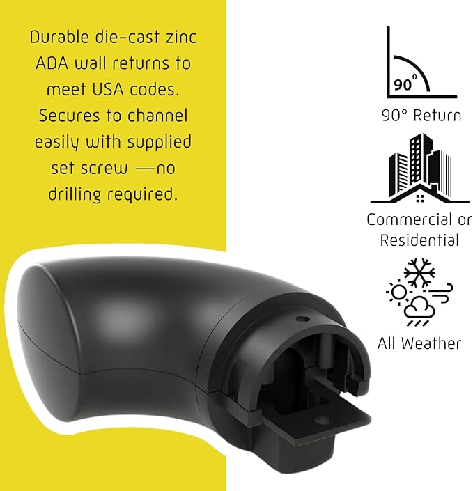 Promenaid 14ft ADA Handrail Kit - Black - Complete Indoor/Outdoor Handrail for Stairs - 1.6" Round Anodized Aluminum Railing with 7 Satin Black Painted Pivoting Brackets & ADA Wall Returns