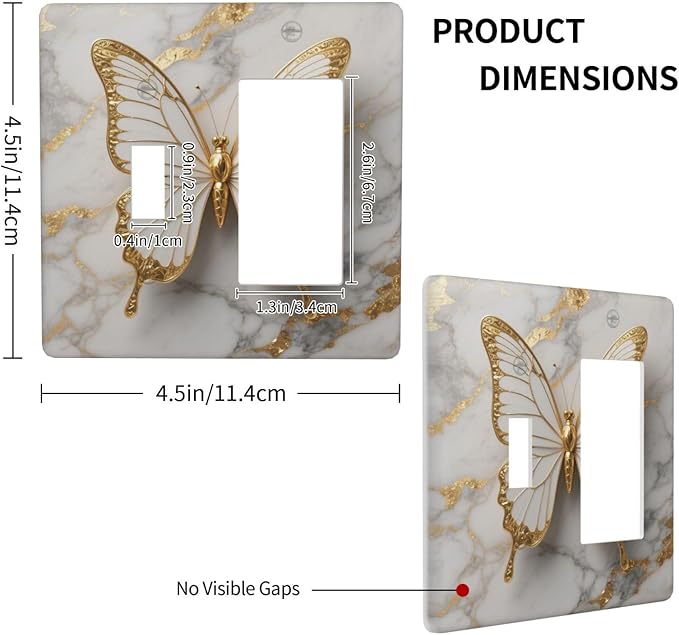 Gold Marble Shine Butterfly Abstract Modern Print Outlet Covers 1 Toggle 1 Rocker Combination Decorative Wall Plate Electrical Switch Plates Light Switch Cover Plate for Bed Room Bathroom Decor