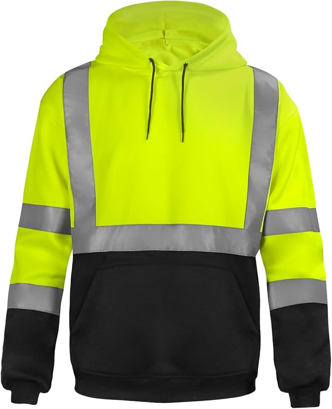 sesafety Class 3 Hi-Vis Hoodie for Men, Reflective Safety Sweatshirt, Black High Visibility Hooded Pullover