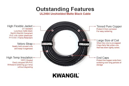 20AWG 15 Conductor Wire Cable (UL2464) - High Flexible Tinned Copper Unshielded Alarm Security Burglar LED Power - for Low Voltage Installations (Matte Black 25FT)