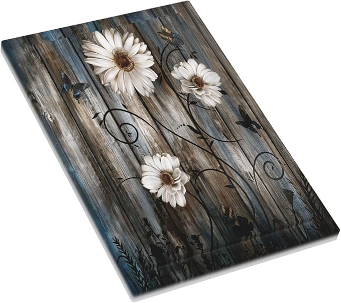 Rustic Wood Background Floral Butterfly Daisy Light Switch Cover Plate 1 Gang No Device Blank Electrical Wall Plates Faceplate Decorative Switch Plate Covers for Farmhouse Bedroom Decor