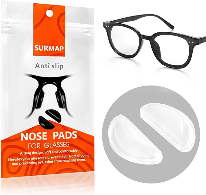 Eyeglass Nose Pads, Comfort Soft Silicone Glasses Nose Pad, Anti-Slip Heighten Air Chamber Glasses Grips for Eyeglasses and Sunglasses, with Sticky Backing (10 Pairs, Clear)