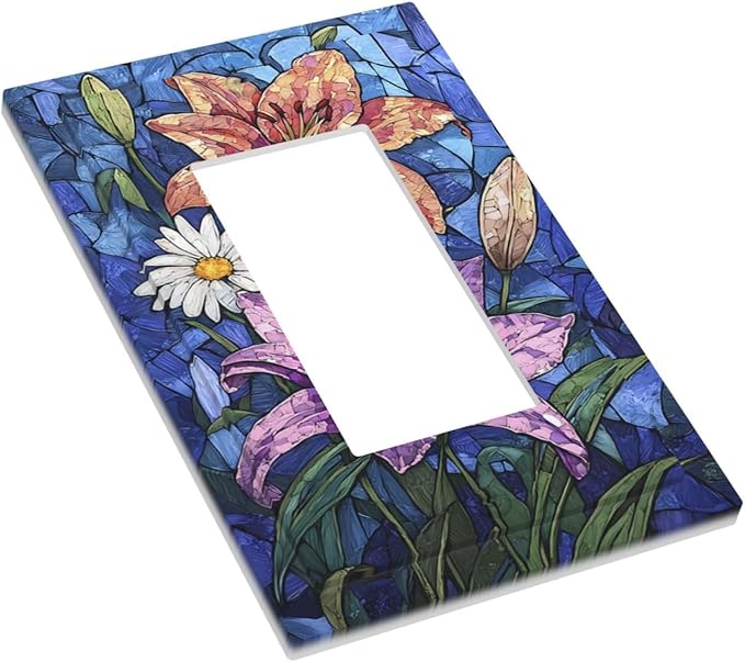 Decorative Outlet Covers Vintage Colorful Flower Oil Painting Style 1 Gang Single Rocker Light Switch Cover Plate Wall Plates GFCI Faceplate for Bedroom Bathroom Decor