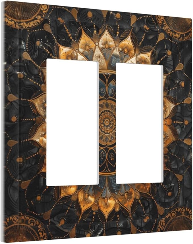 Cool Colorful Mandal Flowers Boho Floral Decorative Outlet Covers 2 Gang Double GFCI Rocker Electrical Wall Panels Light Switch Cover Plate for Bed Room Living Room Decor
