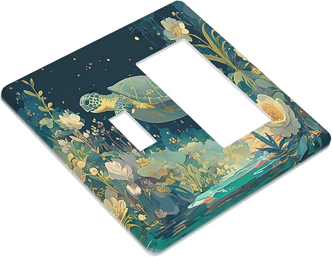 Outlet Covers Fantasy Sea World Sea Turtle Floral Plant 1 Toggle 1 Rocker Combination Decorative Wall Plate Electrical Switch Plates Light Switch Cover Plate for Kids Room Nursery Decor