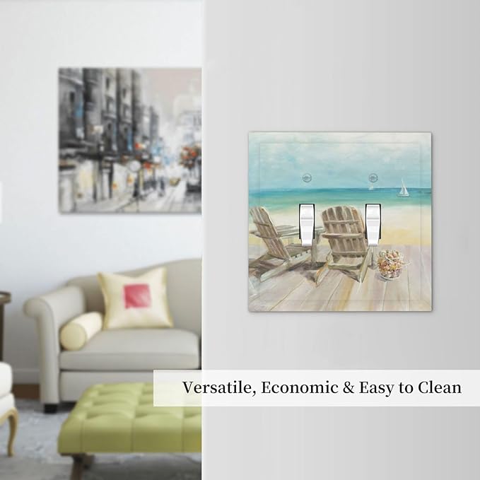 Light Switch Cover Beach Beach Chair Seascape Blue Ocean 2 Gang Wall Plate Double Light Switch Plate Modern Coastal Toggle Decorative Outlet Covers Electrical Switchplate for Bathroom Bedroom