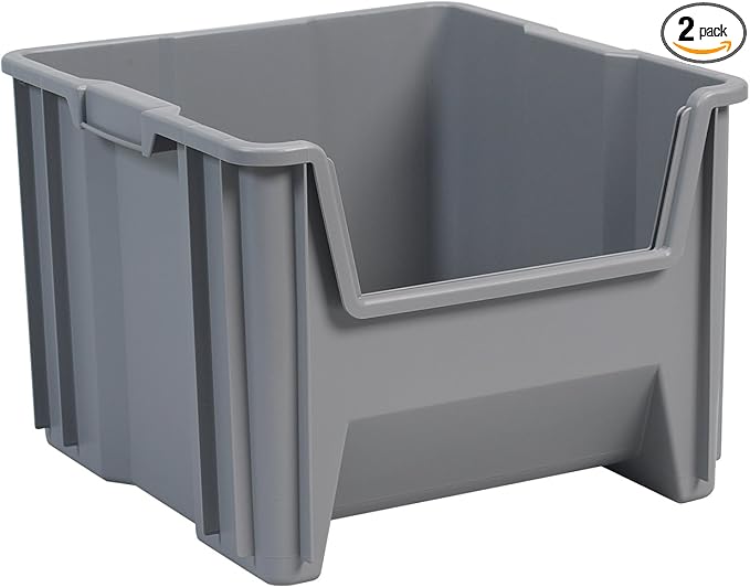 Akro-Mils 13018 Stak-N-Store Heavy Duty Stackable Open Front Plastic Storage Container Bin, (17-1/2-Inch x 16-1/2-Inch x 12-1/2-Inch), Gray, (2-Pack)