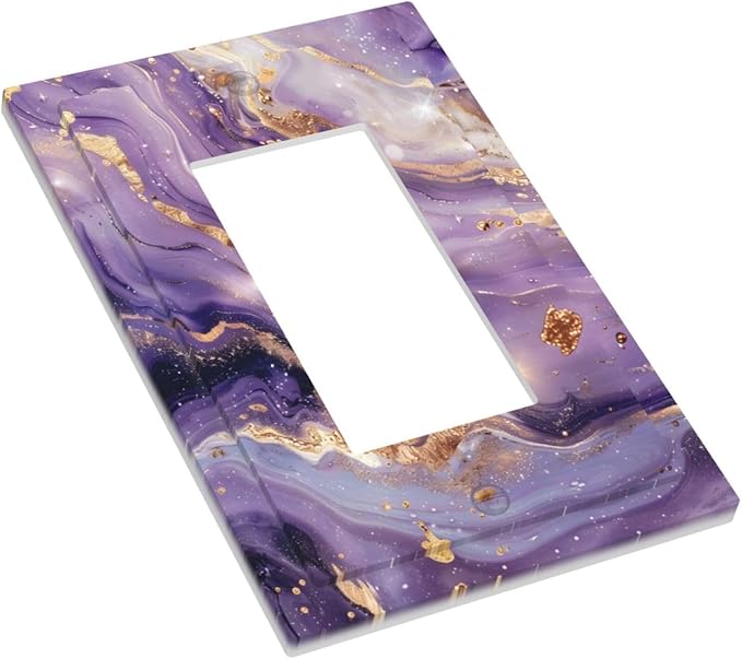 Luxury Marble Texture Purple And Gold Abstract Print Decorative Outlet Covers 1 Gang Single Rocker Light Switch Cover Plate Wall Plates GFCI Faceplate for Bathroom Home Decor