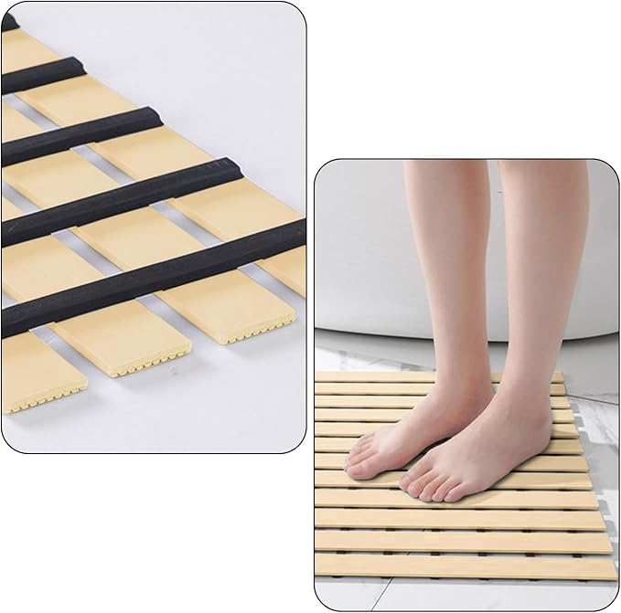 Non Slip Large Shower Mat(35.4"*23.6"),Non Suction Cups Shower Mats for Inside/Outside Shower, Heavy Duty Rubber Walk in Shower Mat for Elderly (Apricot)