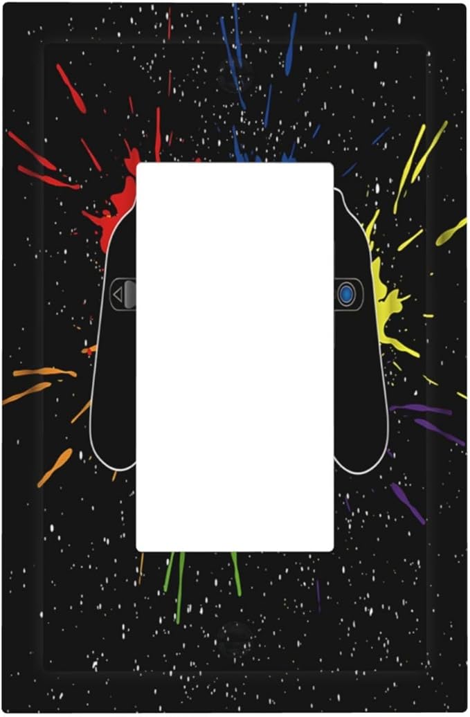Classic Videogames Controller Black Splash Ink Colorful Decorative Outlet Covers 1 Gang Single Rocker Light Switch Cover Plate Wall Plates GFCI Faceplate for Kids Room Nursery Decor