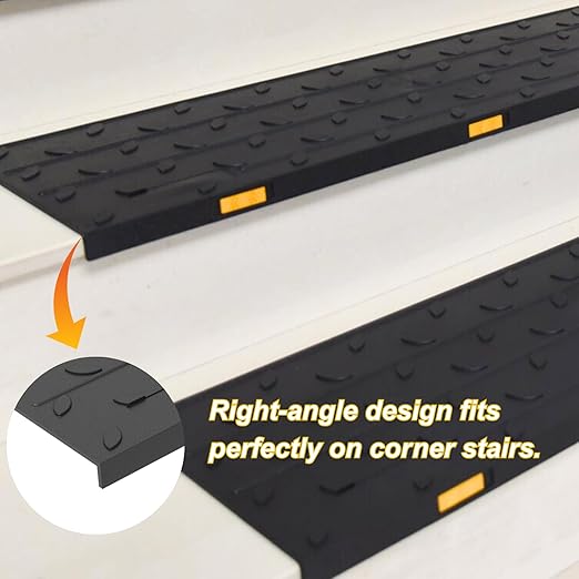 Heavy-Duty Slip-Resistant Stair Treads with Reflective Safety Strips - Universal Fit Rubber Mats for Indoor/Outdoor Stairs, Noise Reduction & Fall Prevention (5)