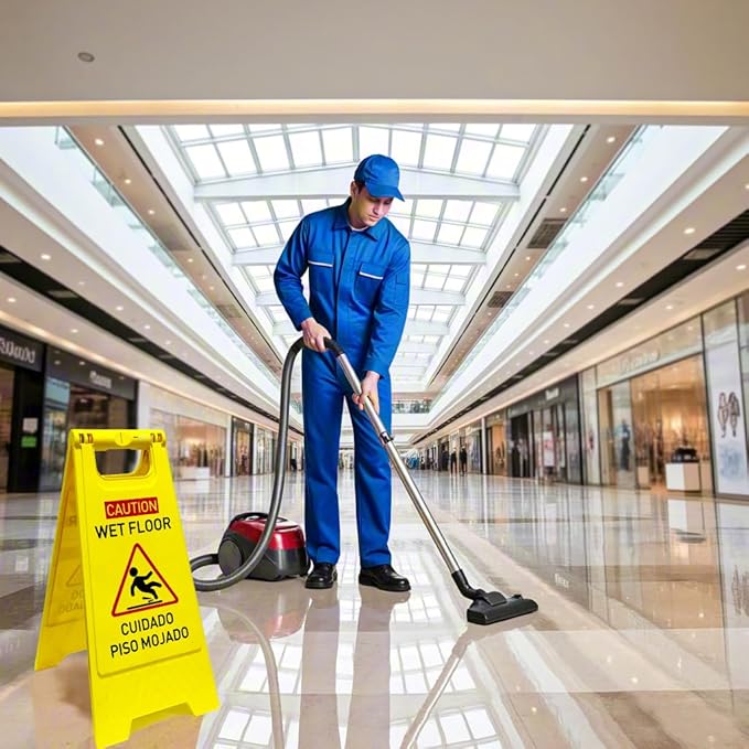 4-Pack Caution wet floor sign,24 in. (approx. 60 cm) Height,Bright Yellow Double-Sided Folding A-Shaped Frame Design, Bilingual Caution Message