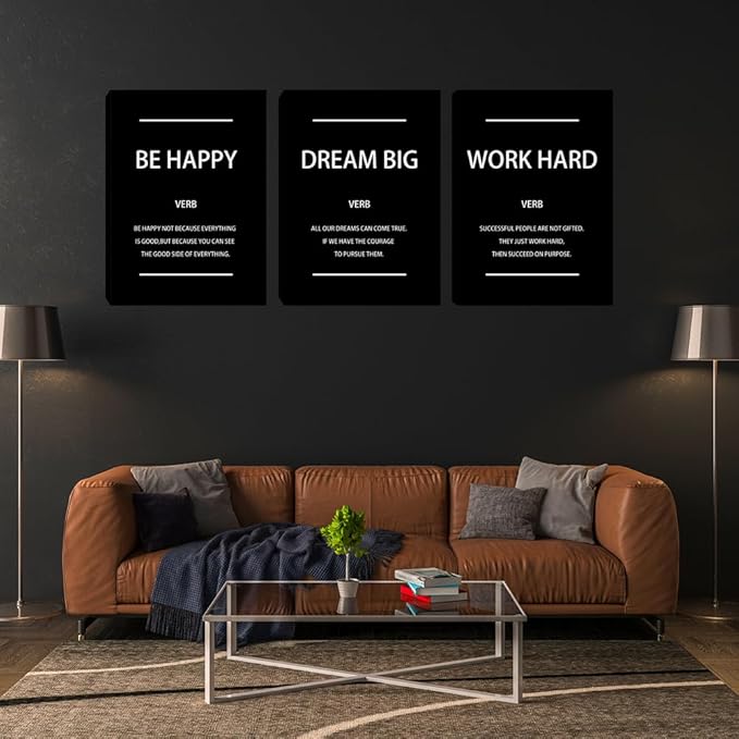 Motivational Office Wall Art Inspirational Canvas Wall Art 3 Pieces Black Office Wall Decor Entrepreneur Quote Saying Wall Picture Paintings Wooden Framed Artwork for Home Gym Workplace 20"x28"x3