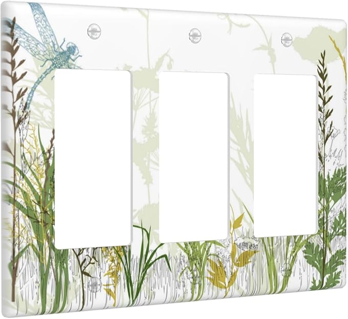 Wild Flower Dragonfly 3 Gang Rocker Light Switch Cover Plates Decorative Electric Outlet Covers Decorator Wall Switch Plate Receptacle Plug Covers 6.38 * 4.49 Inches