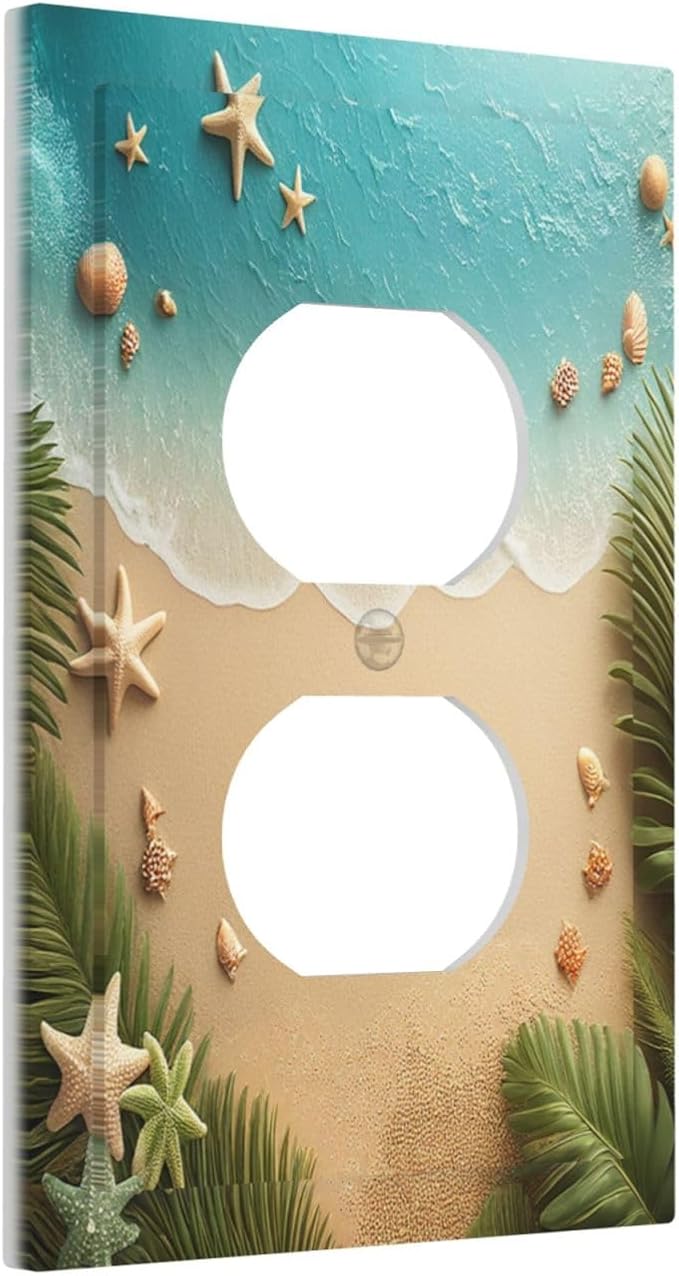 Outlet Covers Summer Beach Themed Starfish Seashells 1 Gang Duplex Wall Plate Decorative Switch Plates Electrical Receptacle Faceplate Light Switch Cover for Bedroom Bathroom Decor