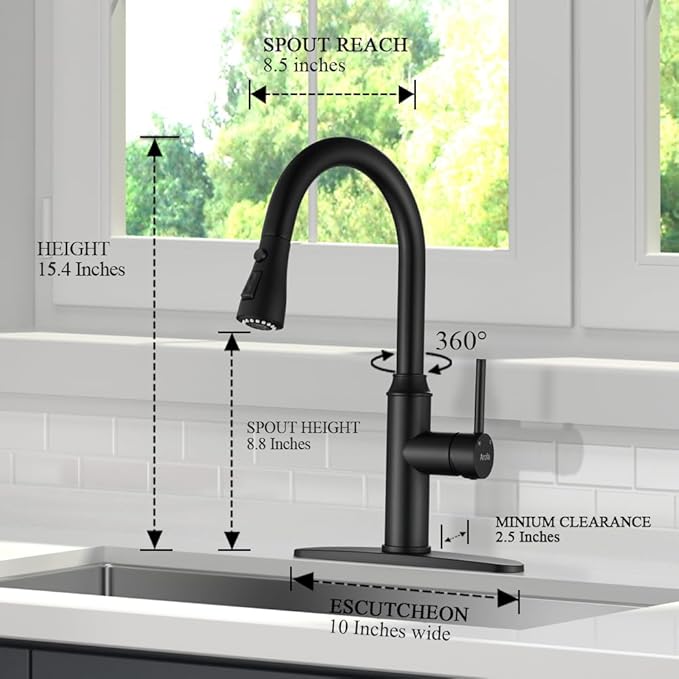 Matte Black Kitchen Faucet with Pull Down Spayer Arofa Single Handle Pull Out Kitchen Sink Faucet with Sprayer, Solid Brass Commercial Faucet for Kitchen Sink, RV, Outdoor, Laundry & Utility Room Sink