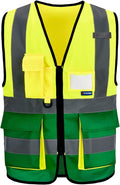 6XL 7XL 8XL High Visibility Yellow green REFLECTIVE Safety Vest with zipper Reflective Strips 7 Pockets