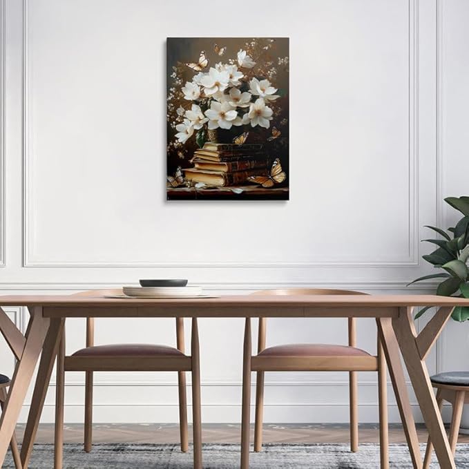 Framed Floral Book Butterfly Vintage Picture Wall Decor Gift Retro Bible Print Poster Rustic Painting Flower Canvas Wall Art for Living Room Bedroom Artwork (16"x24")