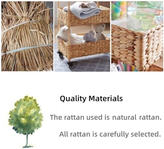 Wicker 3 Tier Rolling Cart, Storage Cart with Wheels, Basket Stand for Snack, Bathroom Carts, Lightweight Utility Carts for Kitchen, Living Room