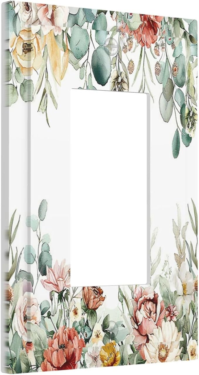 Decorative Outlet Covers Vintage Boho Floral Leaves Rustic Sage Botanical 1 Gang Single Rocker Light Switch Cover Plate Wall Plates GFCI Faceplate for Bedroom Home Decor