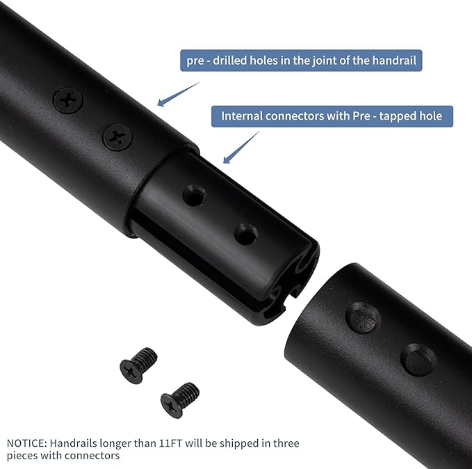 6FT Modern Aluminum Handrail Set - ADA Compliant Indoor & Outdoor Stair Railing. 1.4" Diameter Grab Bar. Wall-Mounted with 90°Wall Return End. Rust-Free, (6 FT Matte Black- Two Joined Pieces)
