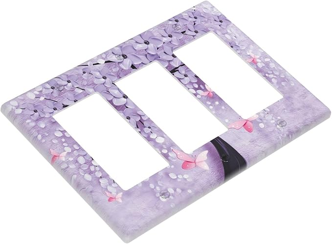 Light Switch Cover 3D Purple Tree 3 Gang Wall Plate Triple Light Switch Plate Rocker GFCI Outlet Covers Decorative Receptacle Cover for Bathroom Bedroom Decor
