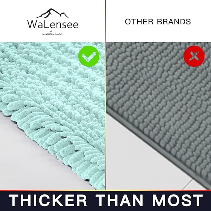 Walensee Bathroom Contour Rug Non Slip Toilet U Shaped Bath Mat (20x24, Spa Blue) Water Absorbent Super Soft Shaggy Chenille Machine Washable Dry Extra Thick Perfect Absorbant Best Plush Carpet