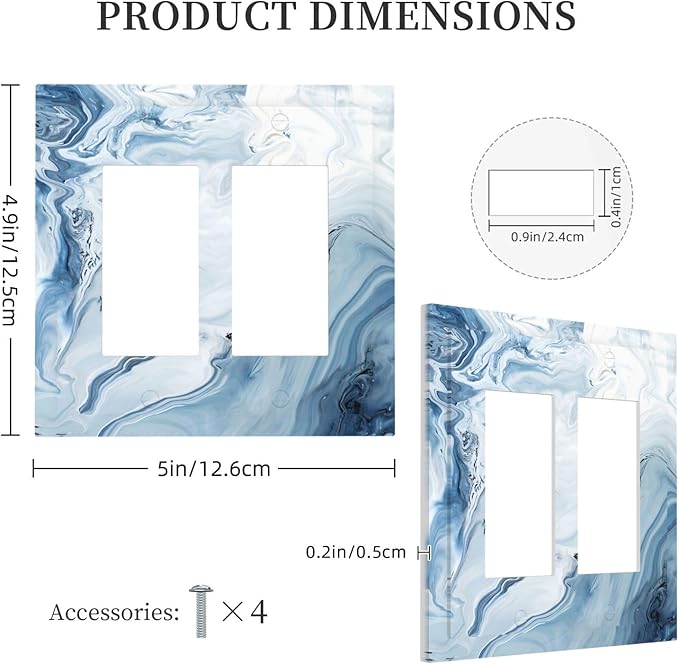 Light Blue Marble Texture Abstract Print Decorative Outlet Covers 2 Gang Double GFCI Rocker Electrical Wall Panels Light Switch Cover Plate for Bathroom Kitchen Home Decor