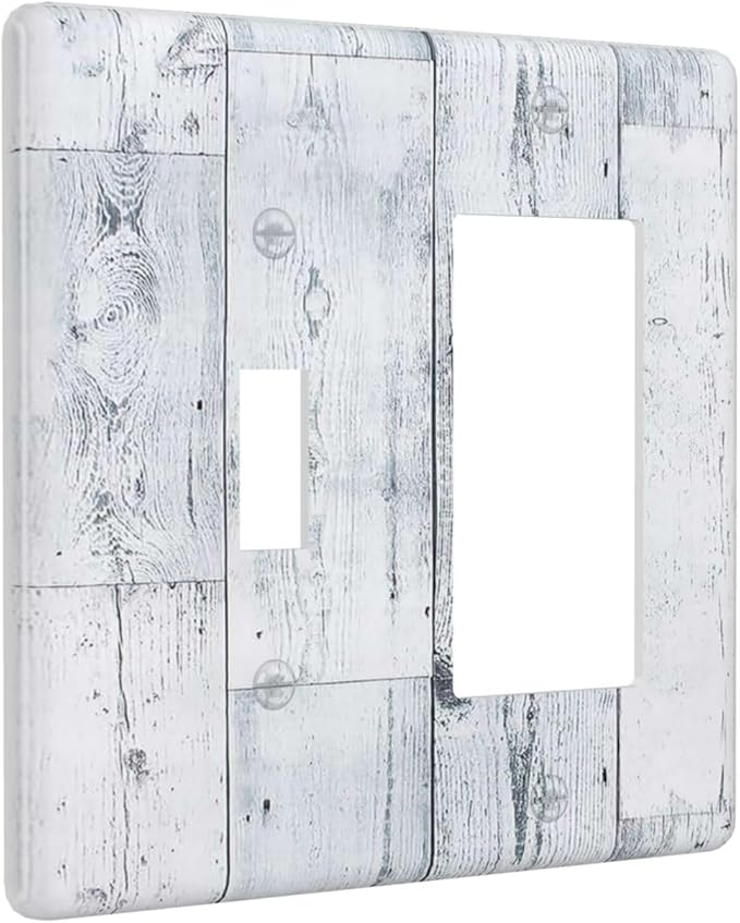Outlet Covers Vintage Grey White Wood Grain 1 Toggle 1 Rocker Combination Decorative Wall Plate Electrical Switch Plates Light Switch Cover Plate for Farmhouse Bathroom Decor