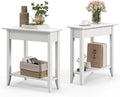 Giantex White Wedge End Table Set of 2, Triangle Side Table with Storage Shelf and Solid Wood Legs, Recliner Table, 24.5" Tall Nightstand, Modern Narrow Accent Table for Small Space Living Room