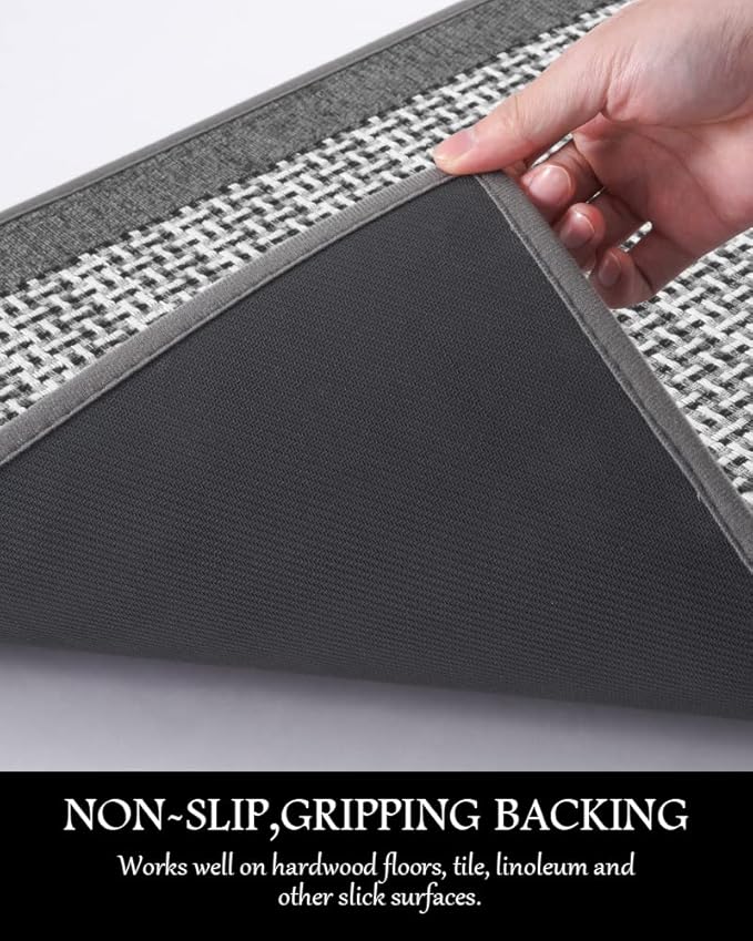 PADOOR Kitchen Mats for Floor, Kitchen Rugs Non Slip Washable, Half Circle Kitchen Floor Mat Sink Rug Rubber Backed Super Absorbent, 20”x32” Grey